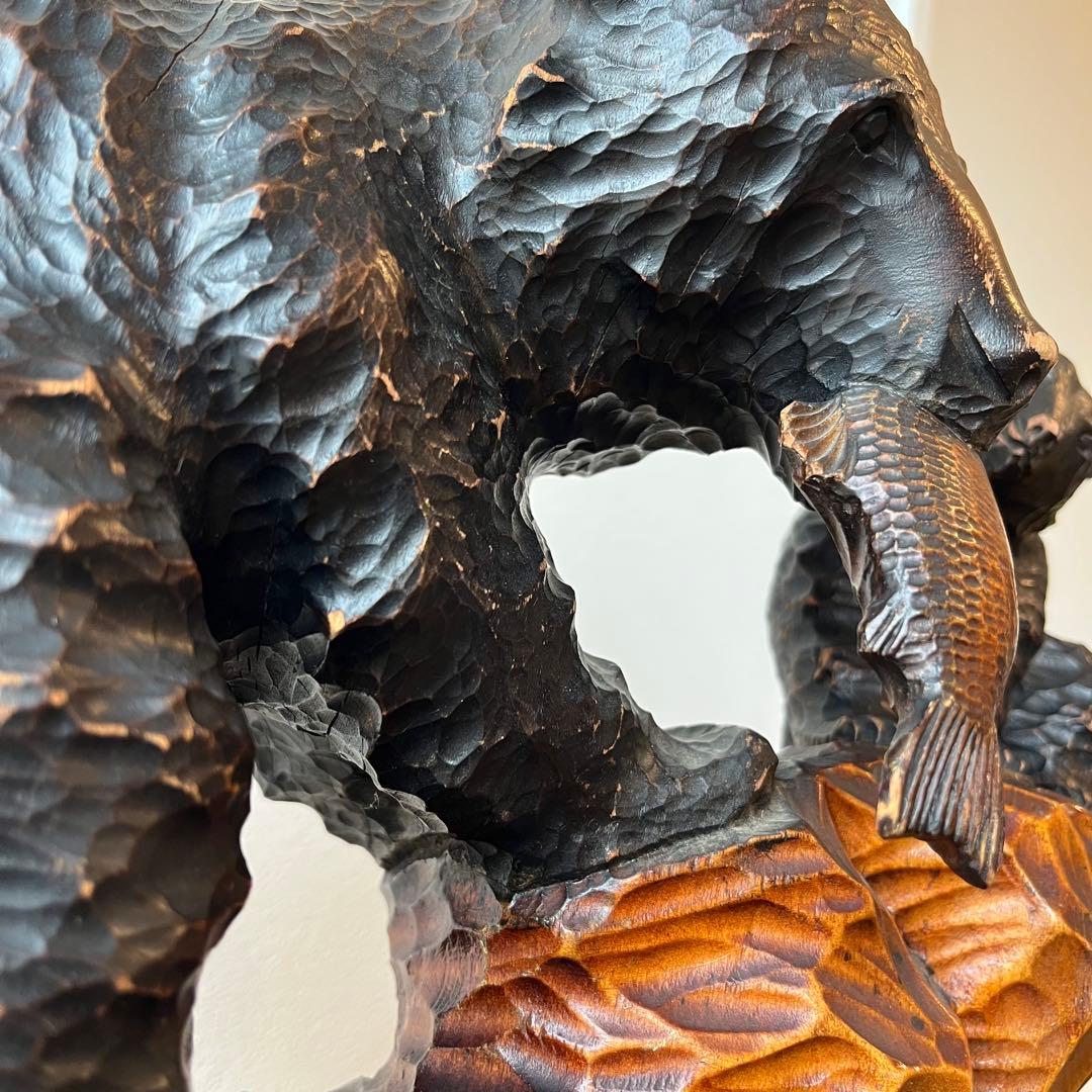 コヌサアイヌ作 木彫り熊 昭和35年 北海道民芸 手彫り 鮭くわえ ヴィンテージ