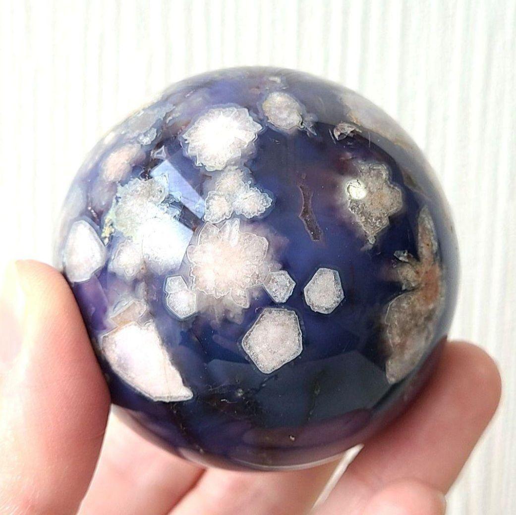 ブルーフラワーアゲート　桜瑪瑙　スフィア　丸玉　原石　ディスプレイ　コレクション