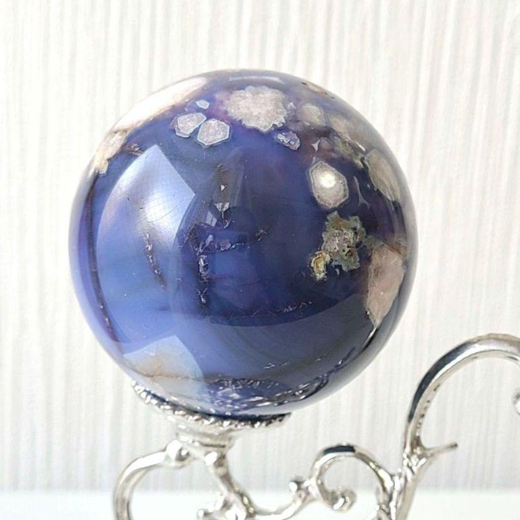 ブルーフラワーアゲート　桜瑪瑙　スフィア　丸玉　原石　ディスプレイ　コレクション