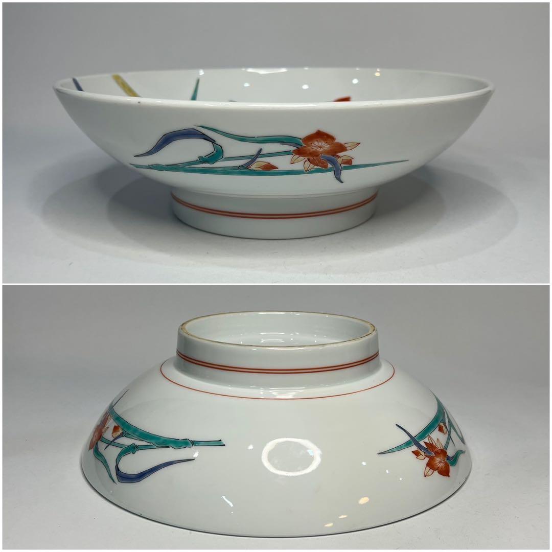 【人間国宝】十四代 柿右衛門 錦手 露草文 鉢 特注品 高台 大鉢 大皿 箱無し