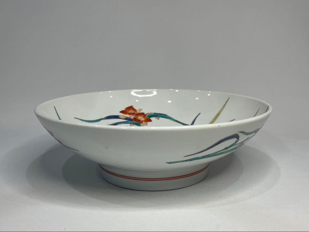 【人間国宝】十四代 柿右衛門 錦手 露草文 鉢 特注品 高台 大鉢 大皿 箱無し