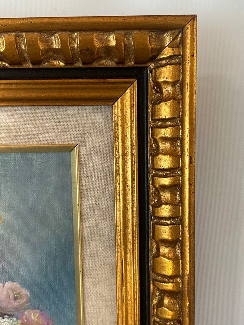 薔薇　作家作品　油彩　静物画　肉筆　絵画　美術品　インテリア　豪華額縁