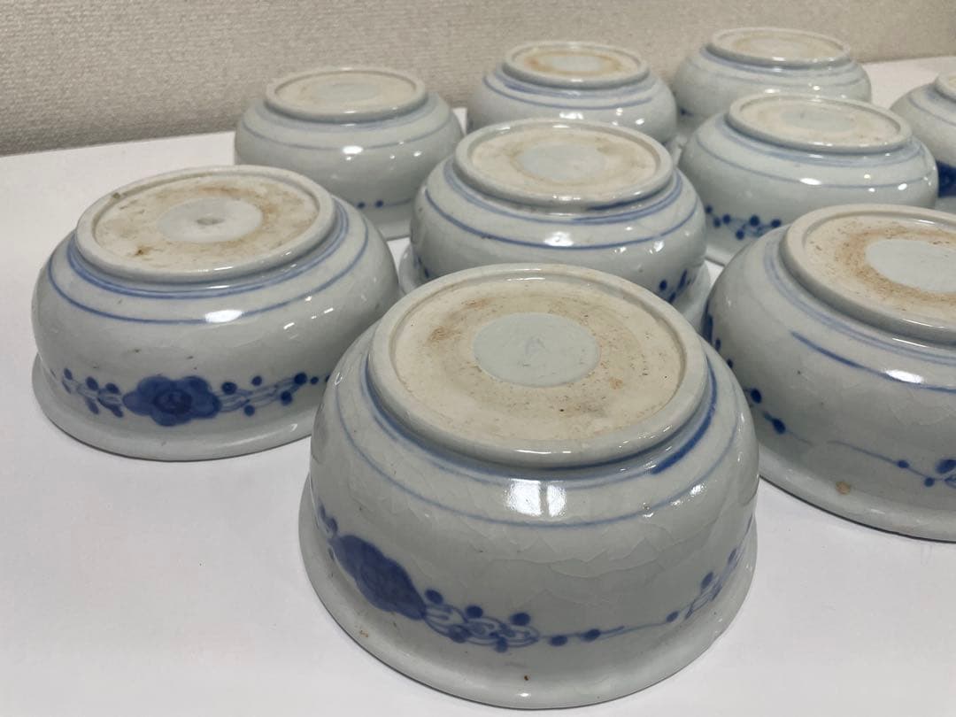 【現状品】古伊万里 染付 花蝶柄 菓子鉢10個セット アンティーク レトロ 陶器