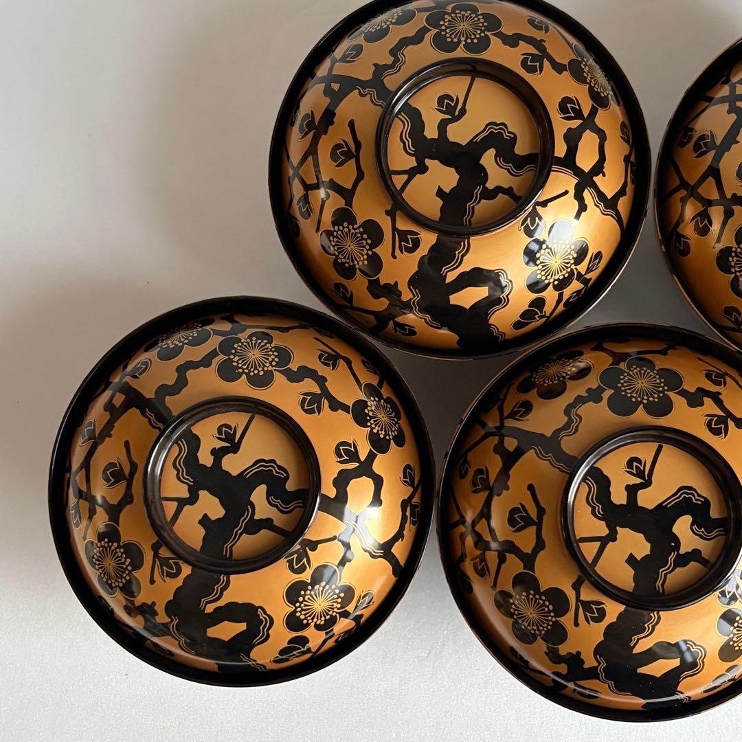 木製漆器　金蒔絵吸物椀五客　お椀　蓋付き椀　雑煮椀　お雑煮椀