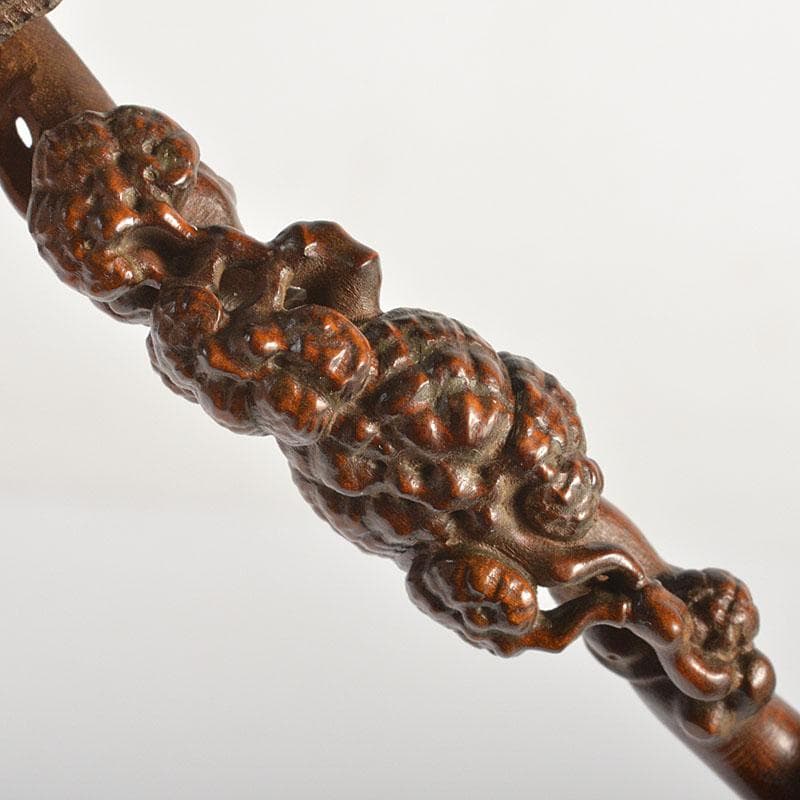 中国　唐木紫檀彫刻　霊芝　如意　C　6708E