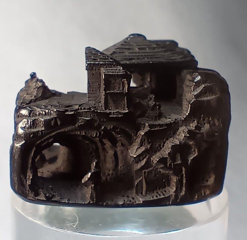 海松（黒珊瑚）彫 根付 「蓬莱山」神仙思想 銘有 破損無 超絶技巧名品