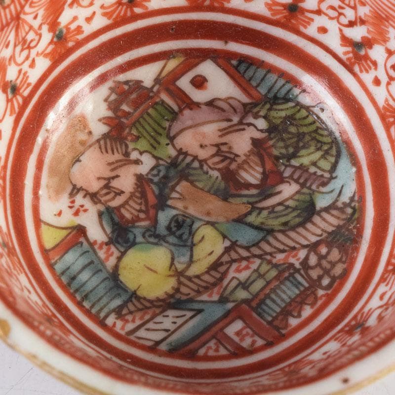 九谷焼　古九谷　赤絵　花人物文　盃　ぐい呑　N　9175