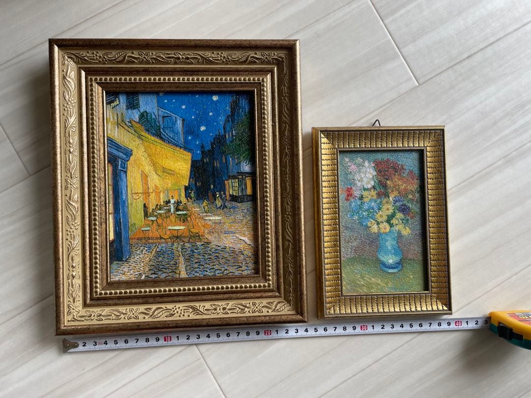 ゴッホ展 複製絵画 2個セット 夜のカフェテラス 青い花瓶の花