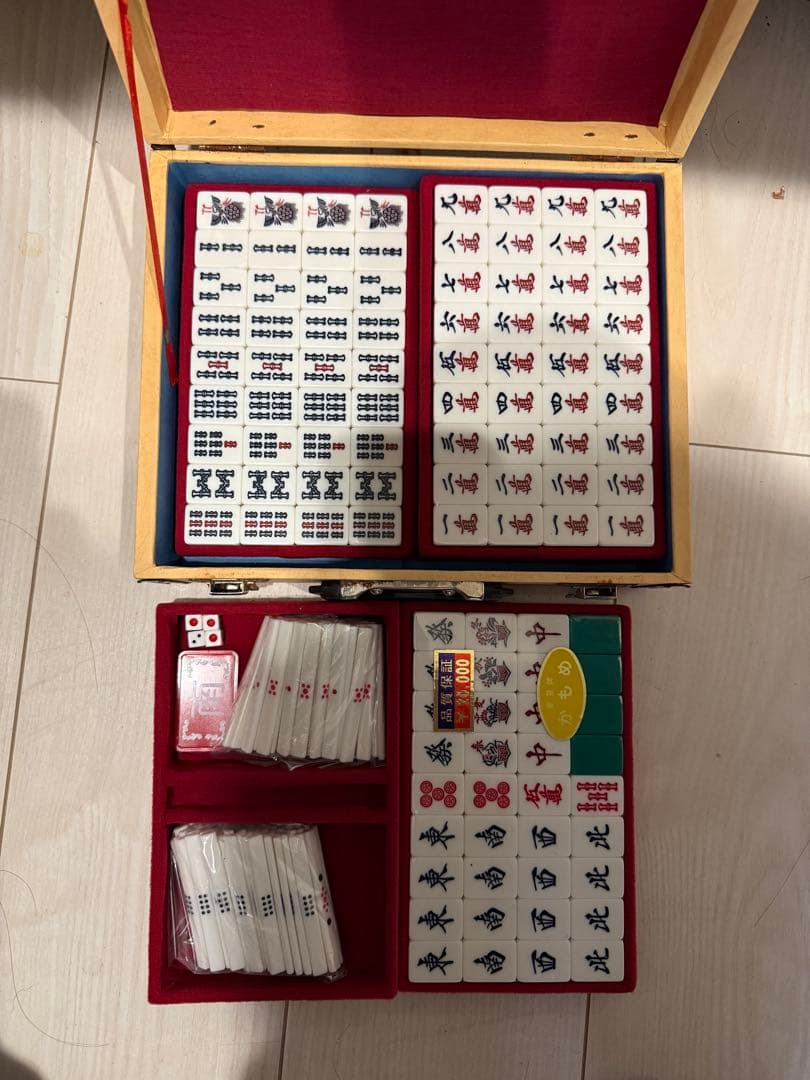 麻雀セット プラスチック牌 木製ケース付き