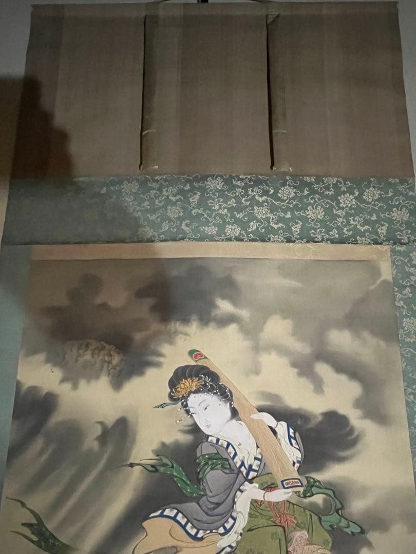 掛軸/曽根琴峯筆/龍上天女之図/龍/天女/肉筆/骨董/アンティーク