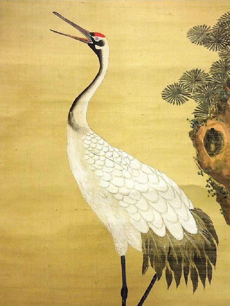 【真作】掛軸 土佐光貞『祝儀三幅対 鶴 福禄寿』絹本 箱付 掛け軸 a01141