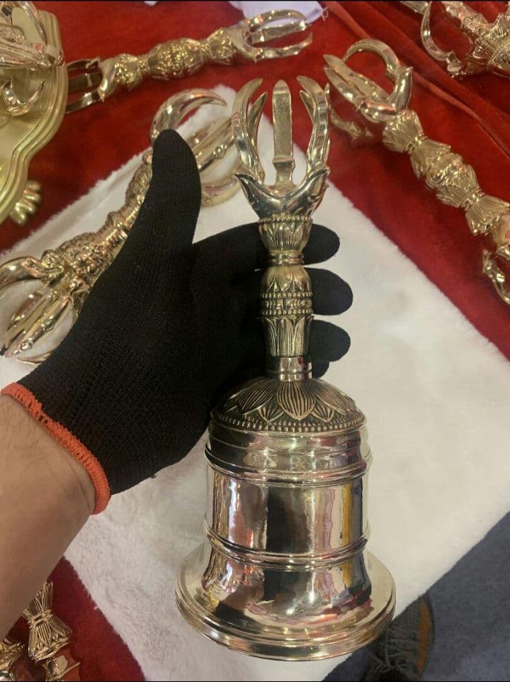 【修縁堂】チベット仏教法器鐘五鈷金剛鈴 真鍮製 密教パワー 密教法具 26cm