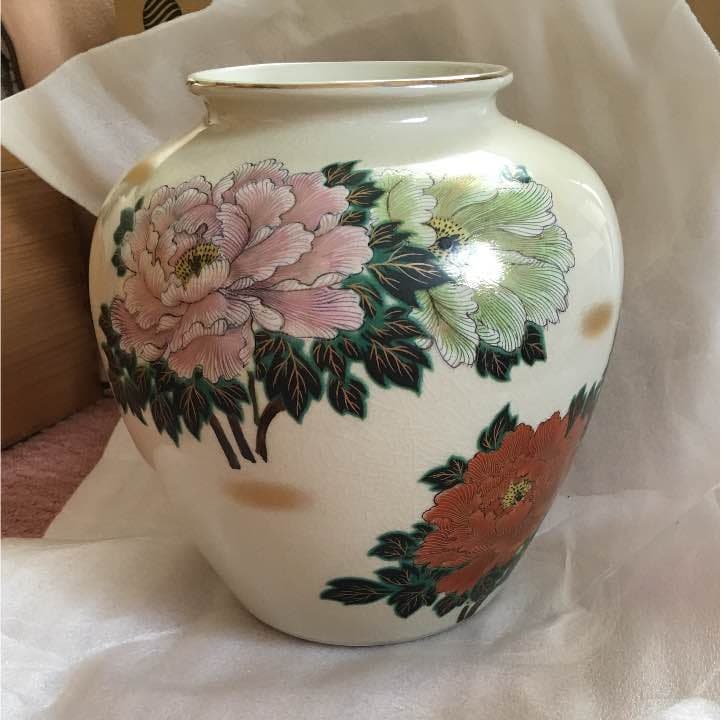 花瓶 九谷焼 牡丹
