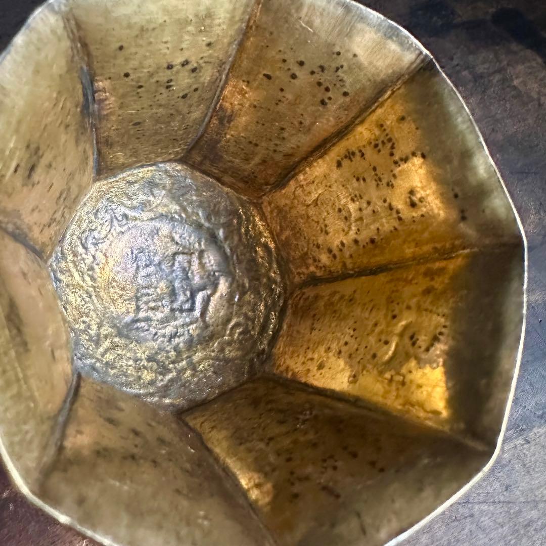 【希少】　唐時代　八角杯銅鍍金　鳥模様紋　取手付き杯　唐物　中国美術