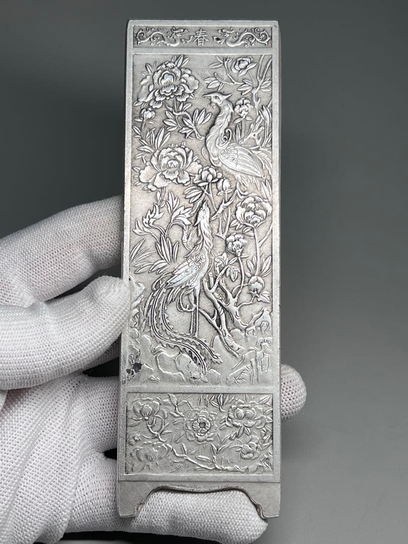 中国美術　4枚セット　文鎮　金属工芸　浮彫　刻印あり　厚重　コレクション