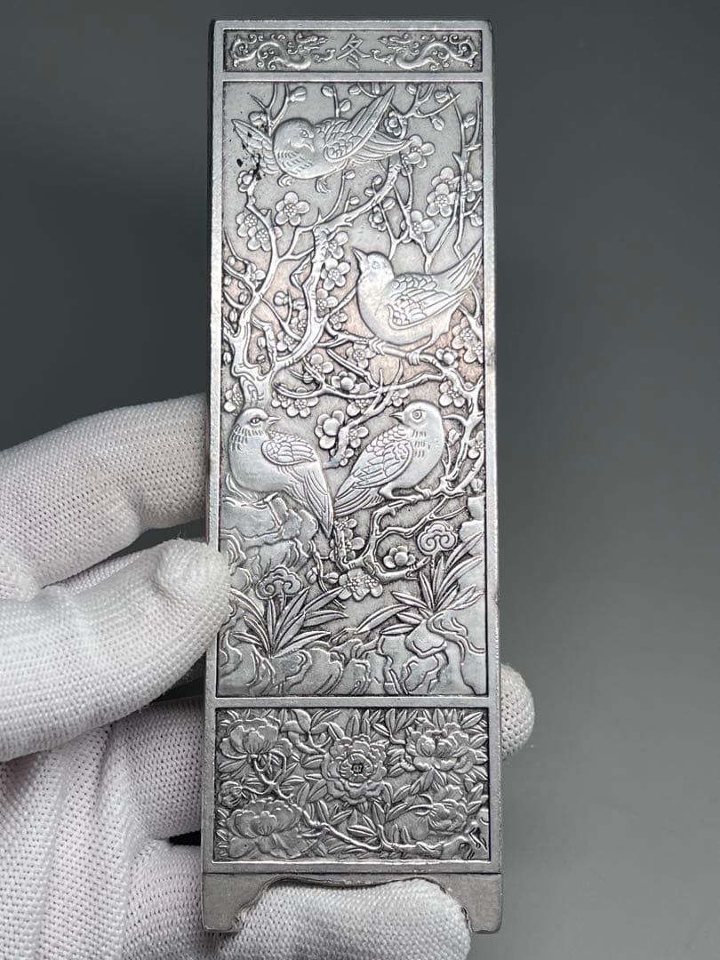 中国美術　4枚セット　文鎮　金属工芸　浮彫　刻印あり　厚重　コレクション