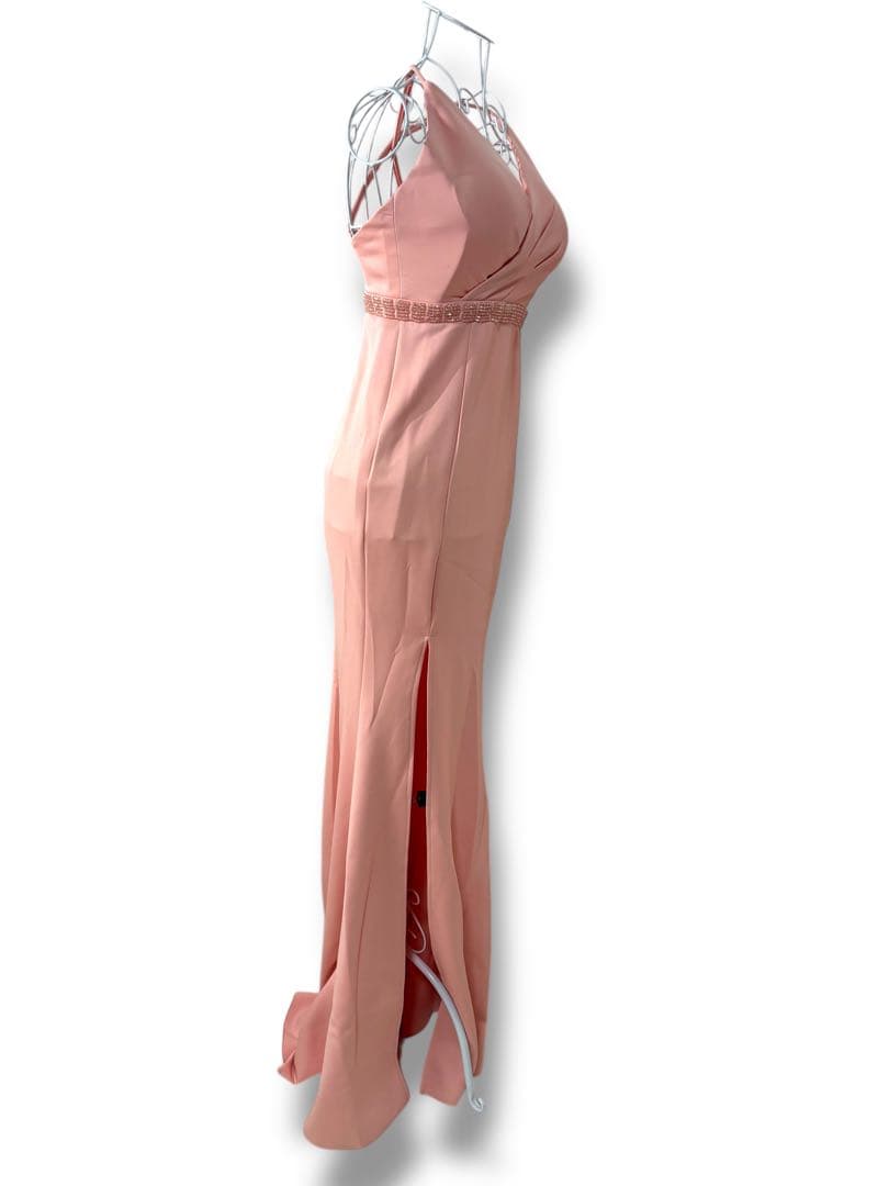 Kalinai（カリナイ）S】ピンク スリット入りロングドレス　クロスストラップ