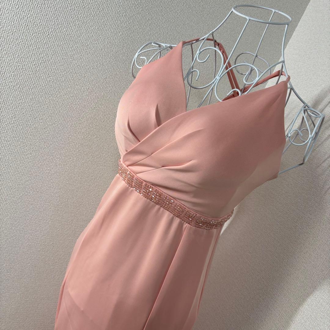 Kalinai（カリナイ）S】ピンク スリット入りロングドレス　クロスストラップ