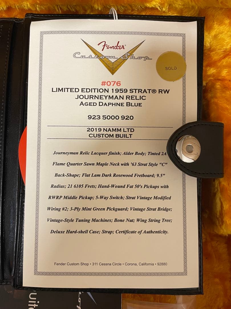 ギター Fender CS 1959 Stratcaster Daphne Blue