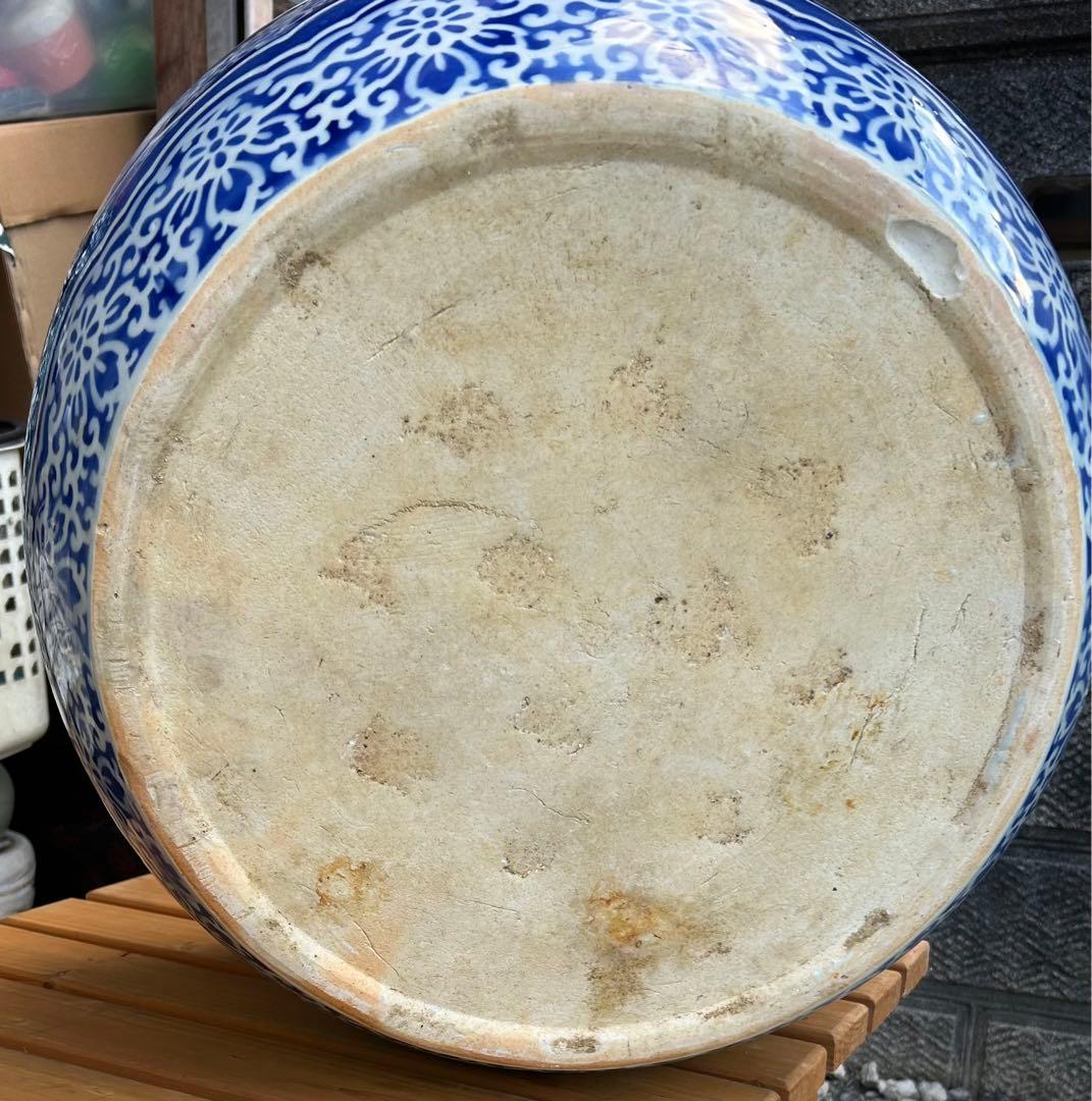 古伊万里　花唐草　染付　山水　花　松　大　火鉢　メダカ鉢　時代