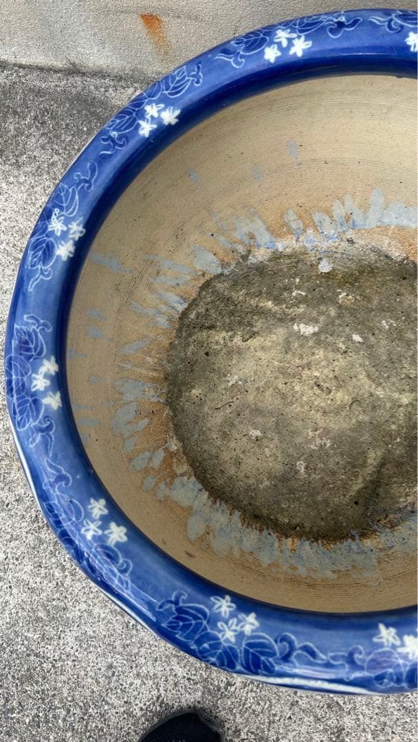 古伊万里　花唐草　染付　山水　花　松　大　火鉢　メダカ鉢　時代