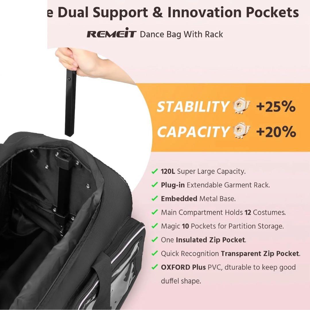 ダンスバッグ ガーメントラック 28インチ ブラック 衣類転がりダッフル