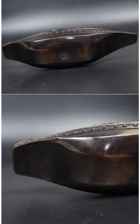 送料無料　大珍品　古銅造舟形筆洗/水盤『和寧堂製』款　長さ約29ｃｍ