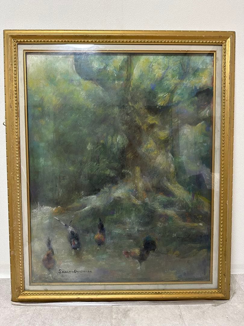 静寂の森 油彩画 額装絵画／サインあり／大型作品