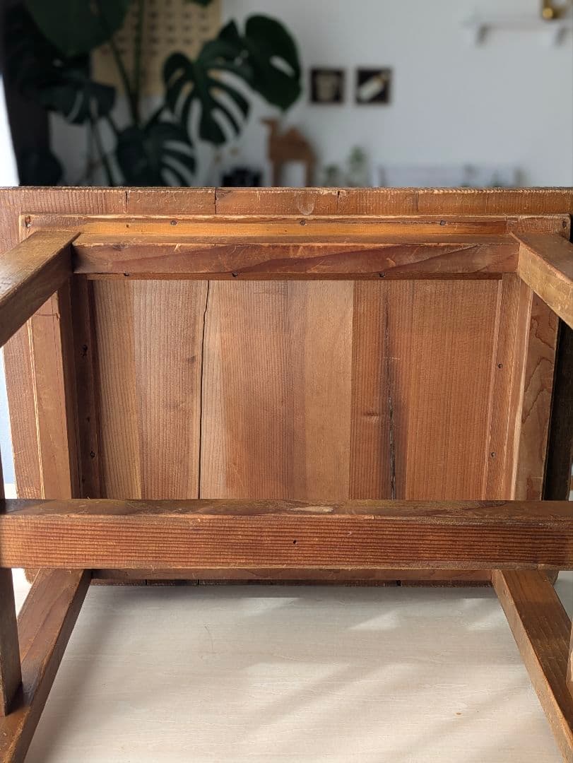 木製　作業台　テーブル　机　アンティーク　レトロ　古道具　スツール　椅子　イス