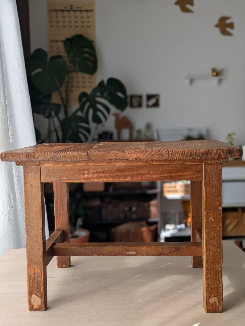 木製　作業台　テーブル　机　アンティーク　レトロ　古道具　スツール　椅子　イス