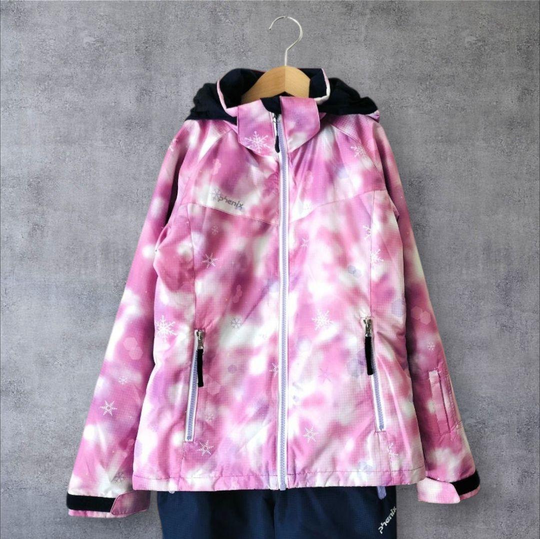 【極美品】Phenix スキーウェア 女の子 150 140 ピンク×紺 結晶柄