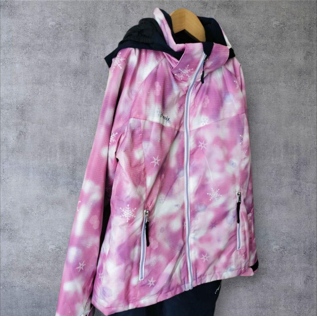 【極美品】Phenix スキーウェア 女の子 150 140 ピンク×紺 結晶柄