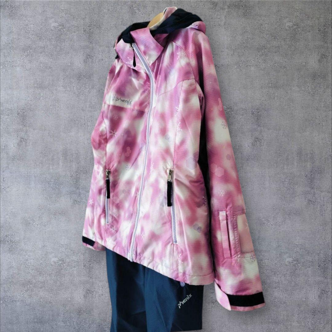 【極美品】Phenix スキーウェア 女の子 150 140 ピンク×紺 結晶柄