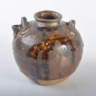 タイ古陶磁　スンコロク　宋胡録　褐色釉　双耳水滴