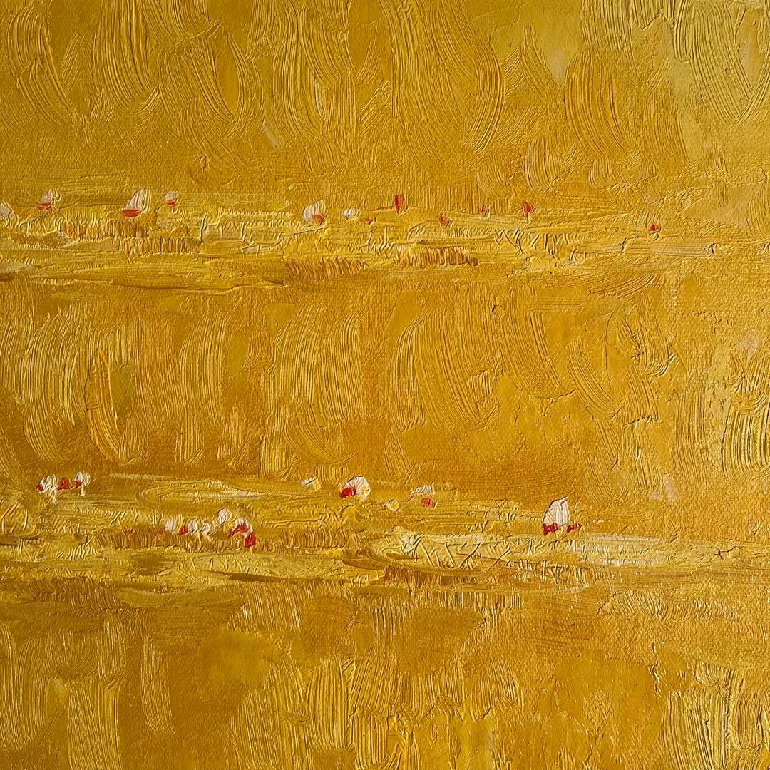 ★秀作★ 手書き油絵 クロード・モネ 睡蓮の池 黄金色 額付 絵画 油彩画