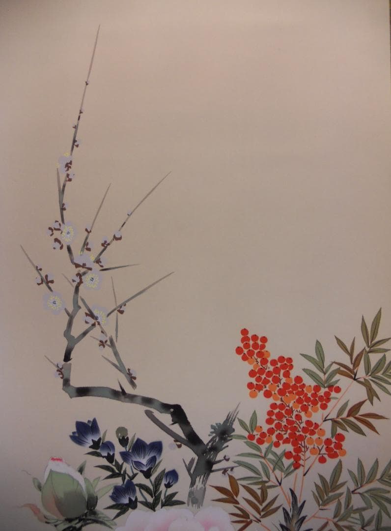 掛け軸 小川香月 四季彩花 絹本 希少 軸装 茶道具 掛軸 美品 です。