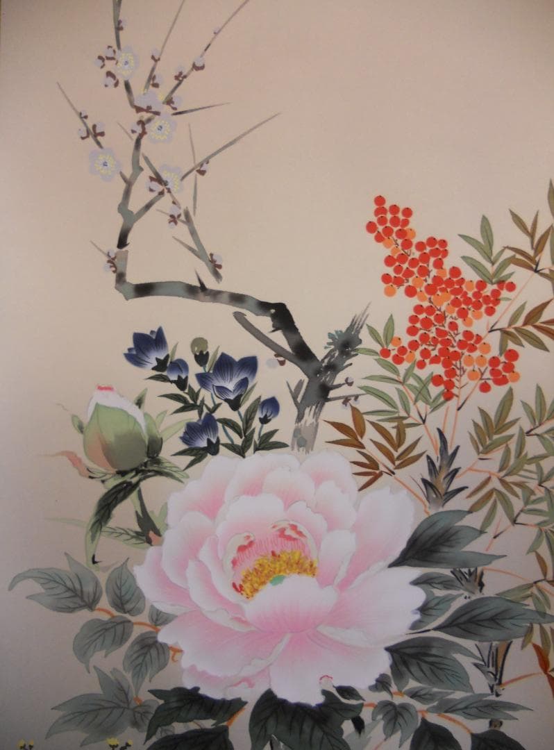 掛け軸 小川香月 四季彩花 絹本 希少 軸装 茶道具 掛軸 美品 です。