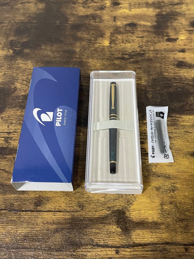 試筆のみ　1995年製　旧型　グランセ　14金　細字　グリーン　マーブル　万年筆