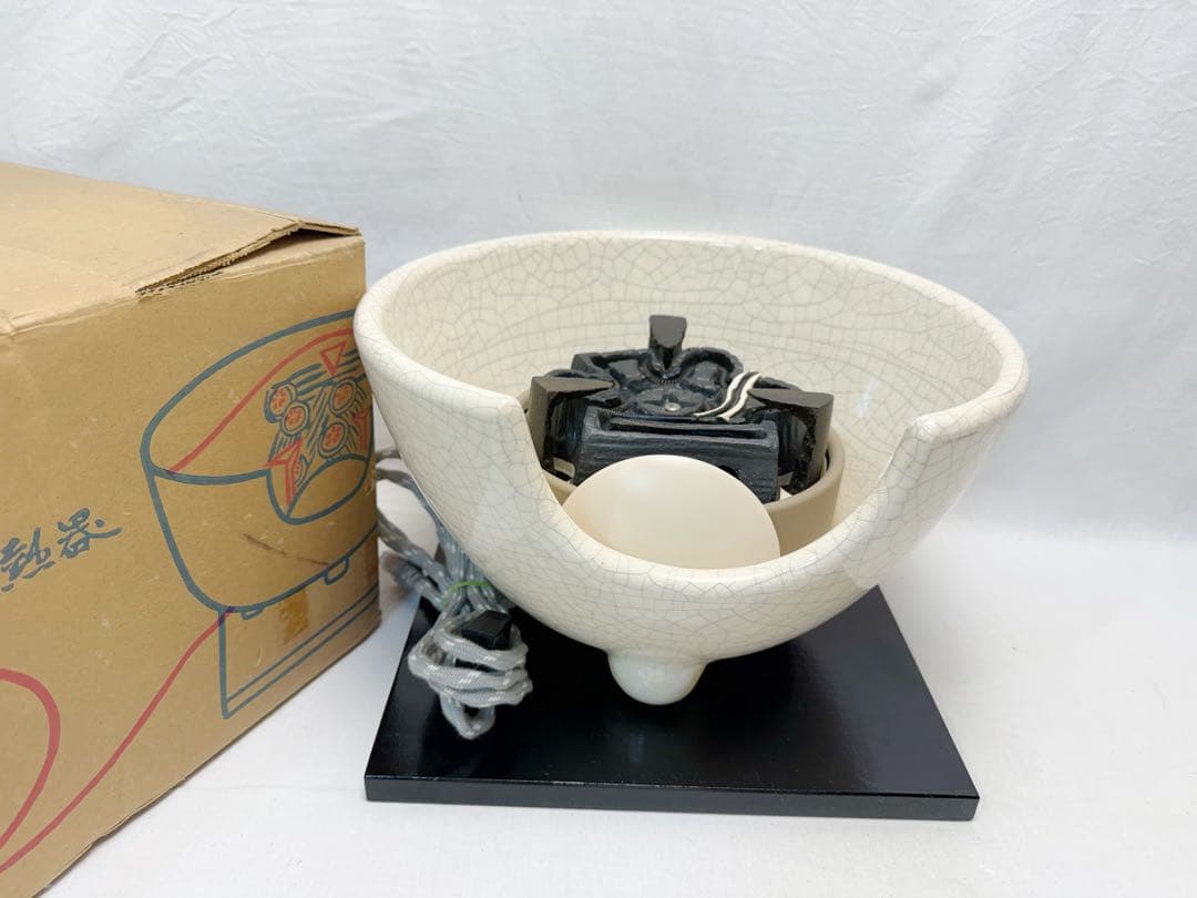 ほぼ未使用 茶道具 風炉型 電熱器 白さつま枇杷色紅鉢 野々田式 まえがわらけ箱