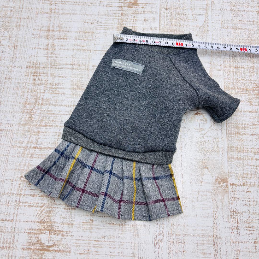 【オーダーページ】　犬服　ボンバーヒートのツーピース　グレーチェック　袖付