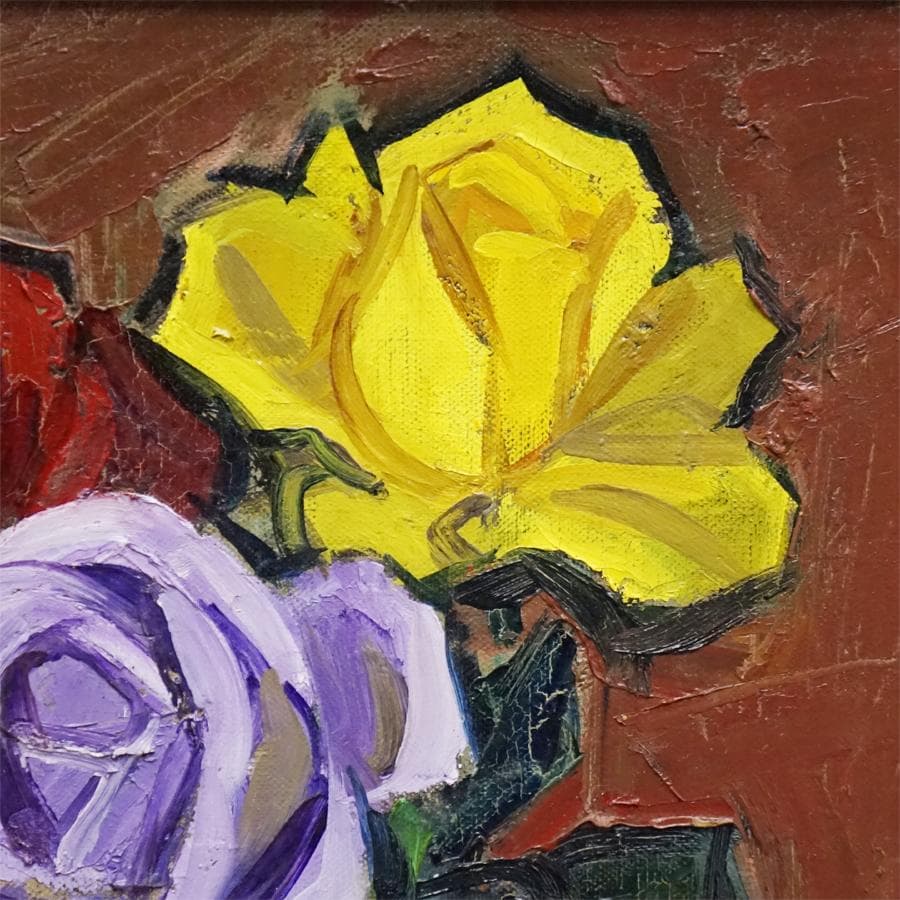 元川嘉津美 バラ 薔薇 油彩油絵 額装 絵画 美術 肉筆 一水会 神戸文化賞