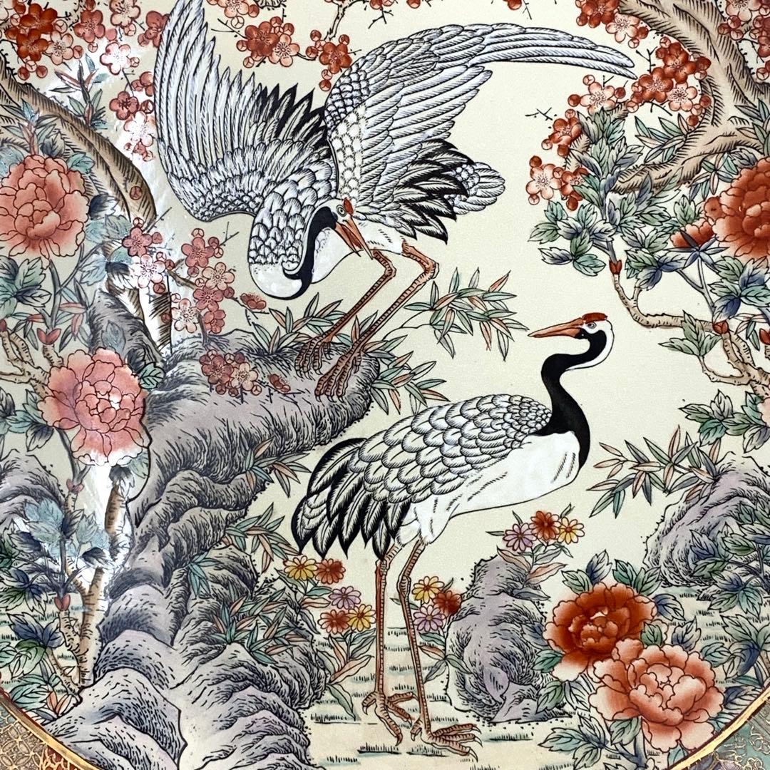 大皿 直径 63cm ! 金彩 華やか 鶴 梅 飾り皿 アンティーク 縁起 寿