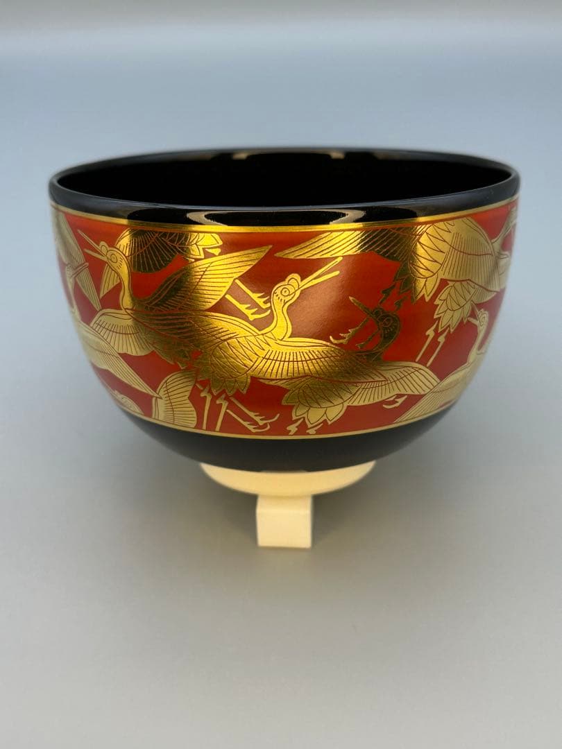 茶道具茶碗　高橋道八　黒秞金欄鶴
