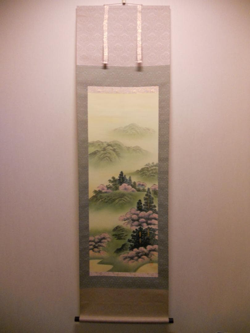 掛け軸 竹内松風 桜花山景 絹本 希少 軸装 茶道具 掛軸 美品 です。