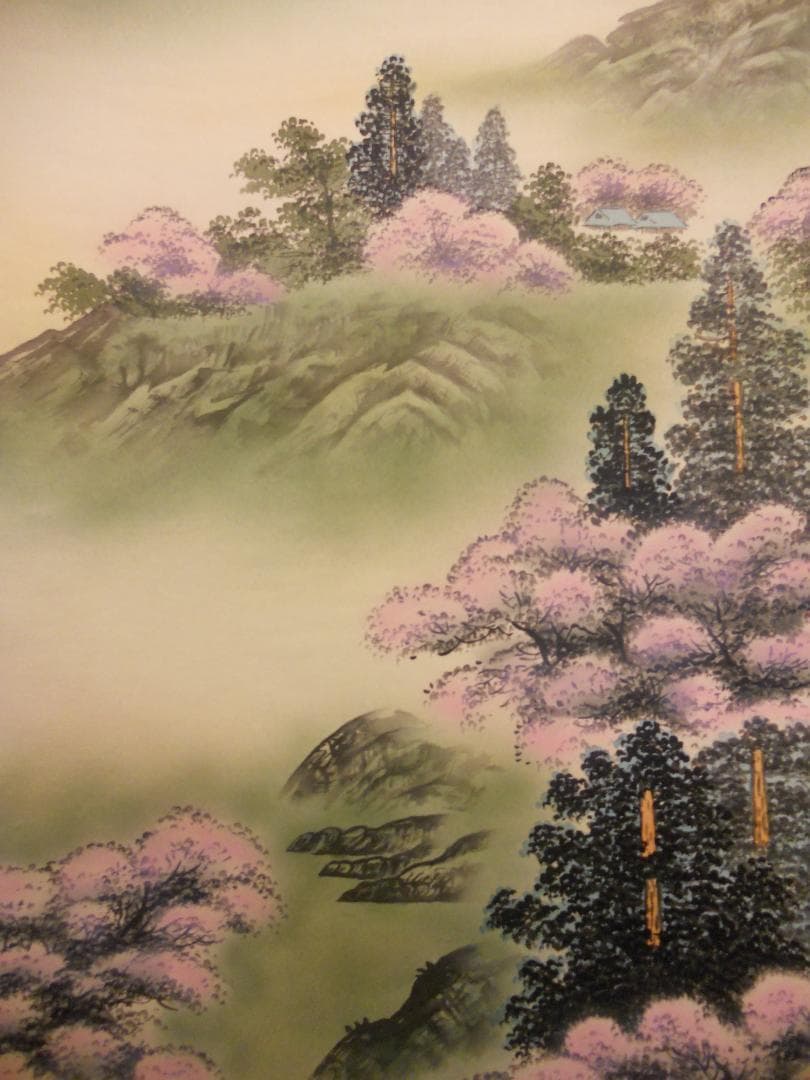 掛け軸 竹内松風 桜花山景 絹本 希少 軸装 茶道具 掛軸 美品 です。