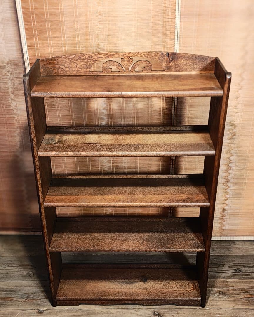 楔5段本棚　木製棚　オープンラック　昭和レトロ　古家具