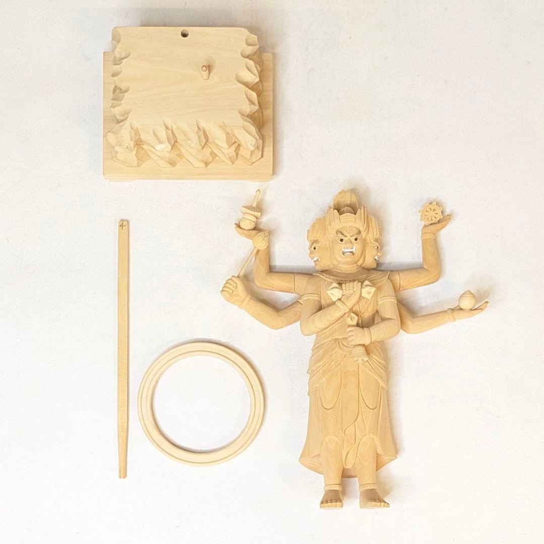 【セール・新品】三宝荒神　柘植　総高さ約24.5㎝　竈　三面六臂　台所の神