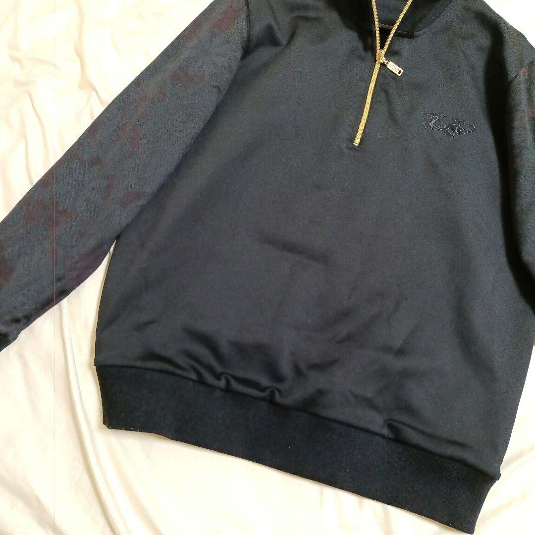 Dancc With Dragon 異素材ドッキングハーフジップ　バック刺繍LL