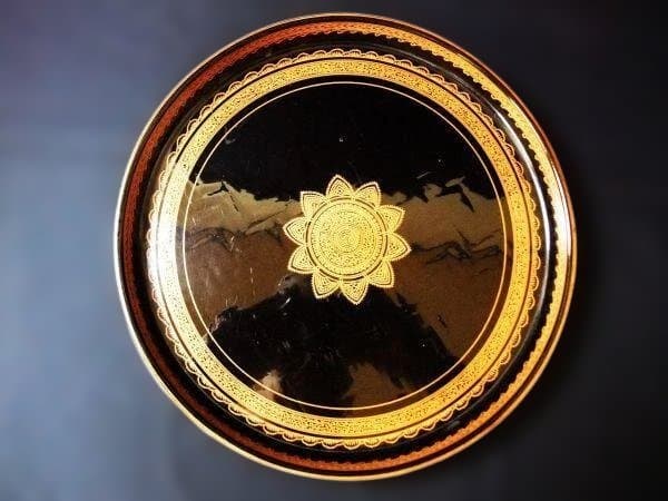 籃胎蒟醤(ランタイキンマ)花文丸盆 文綺堂製 香川漆器 本漆器 骨董 時代物