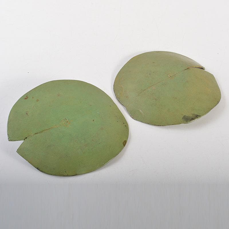 中国　銅製　蓮葉に蛙　香立　香皿　在銘　2点まとめて　N　6495